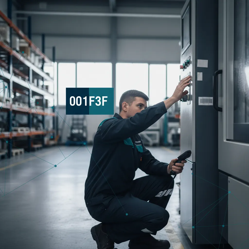 Asset tagging process - worker applying barcode and RFID labels to equipment