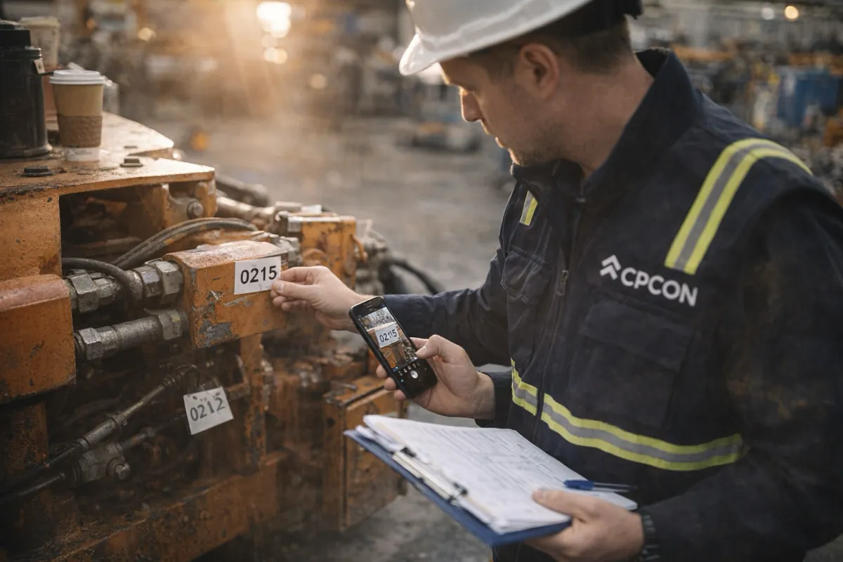 Auditor selecting a sample of tagged capital assets from a fixed asset register for physical verification