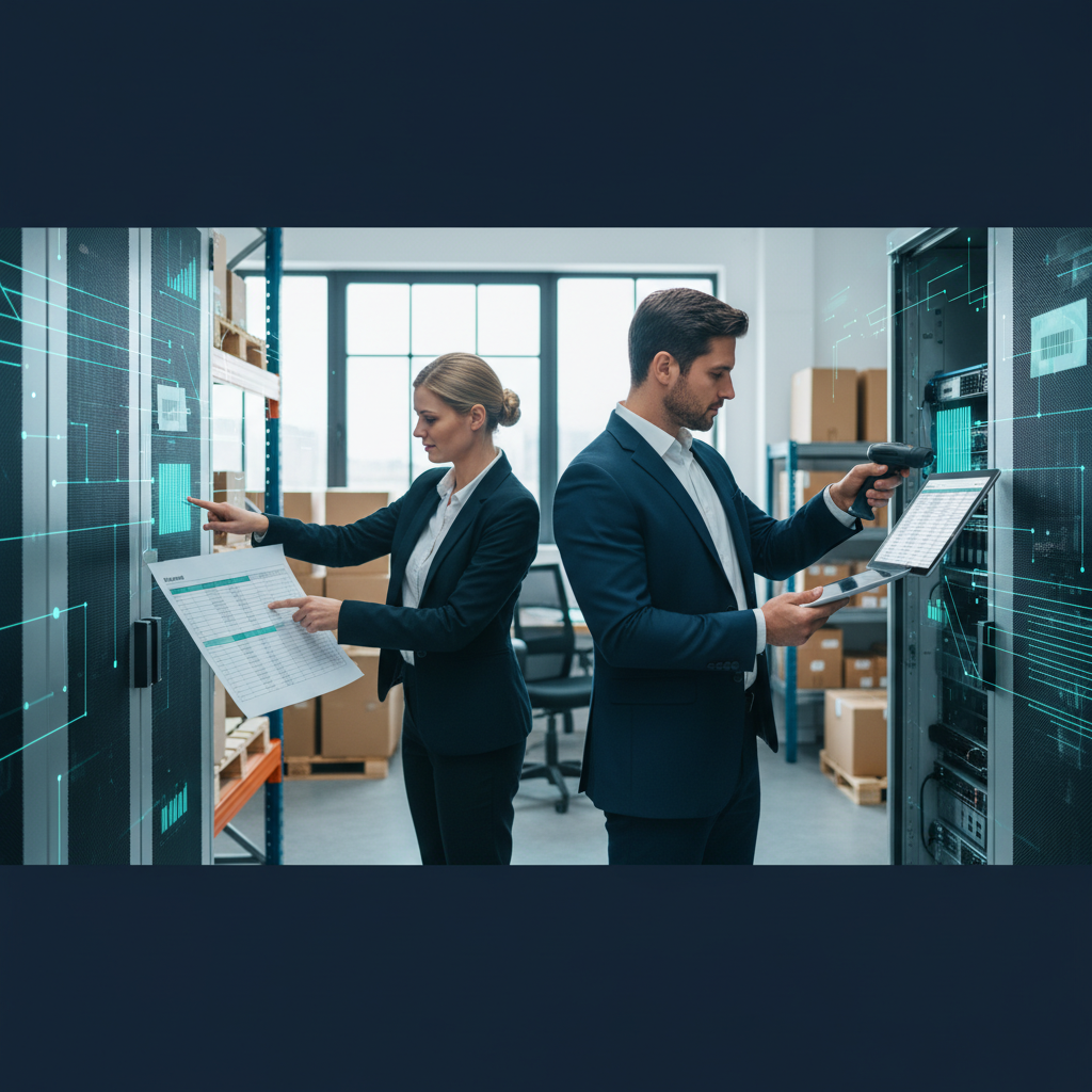 Fixed asset reconciliation - auditor comparing asset tags against records