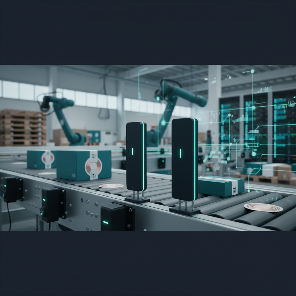 RFID technology explained - antenna readers and tags on industrial equipment