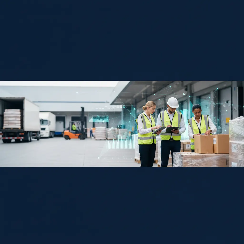 Supply chain audit - auditors inspecting goods at distribution center