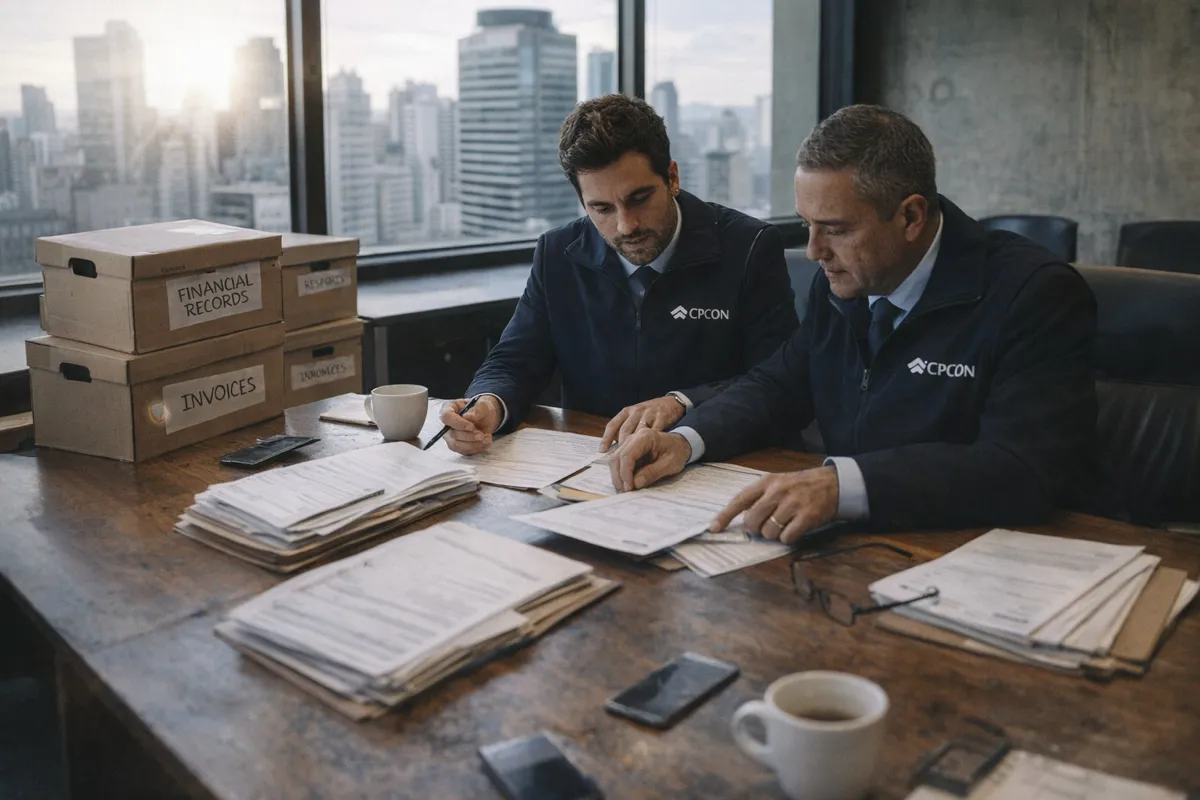 Independent third-party field team verifying and tagging fixed assets at a client site
