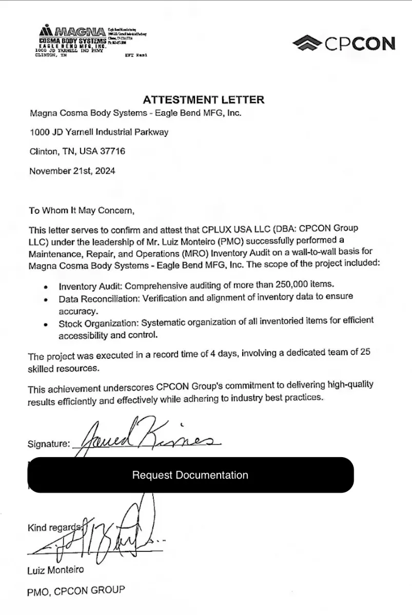 Magna Cosma Body Systems MRO Inventory Audit