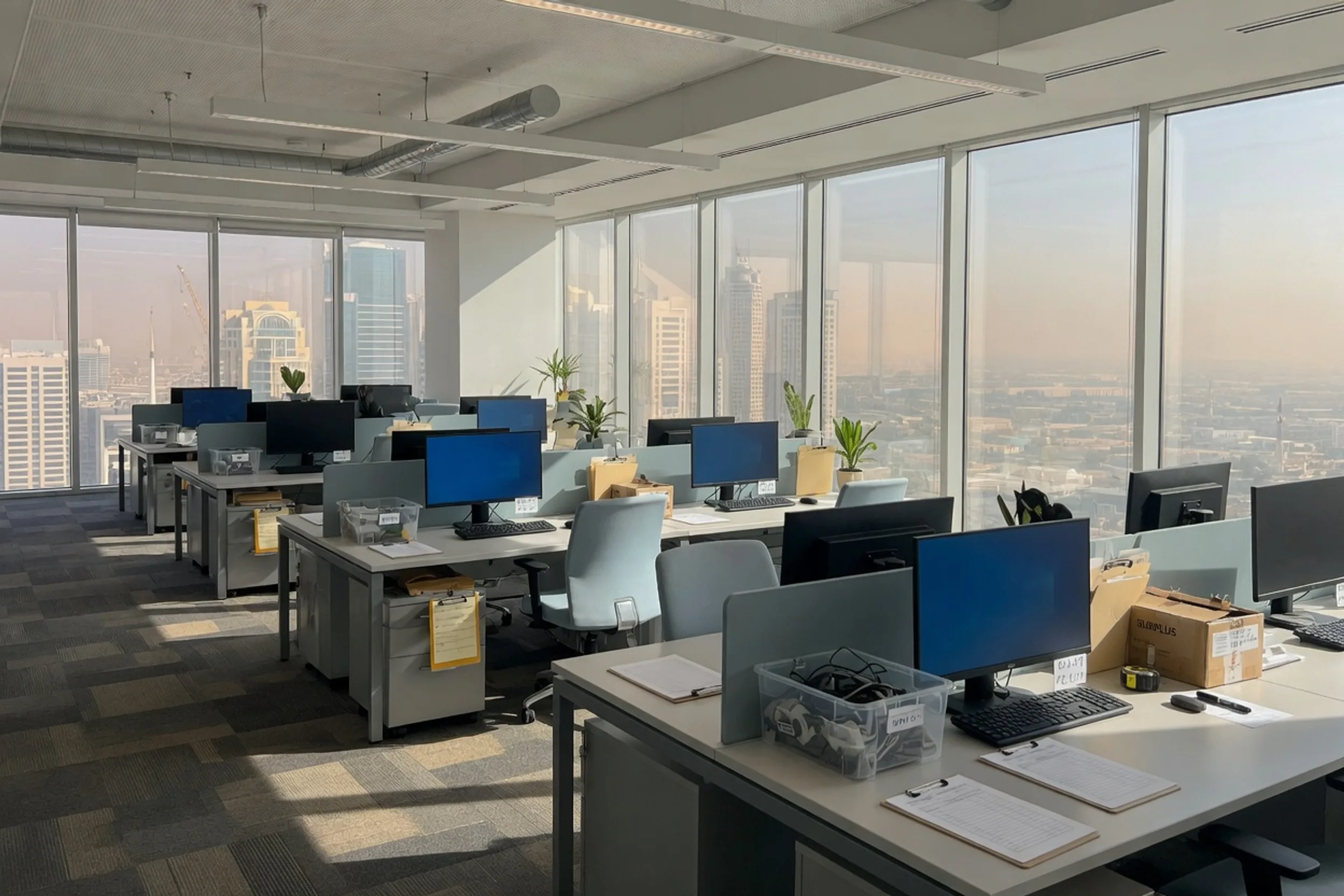 Modern office floor prepared for a multi-site RFID asset inventory
