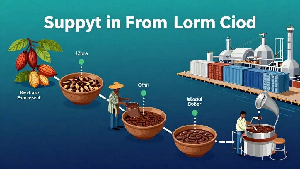 Cocoa supply chain from farm to factory showing EUDR traceability touchpoints