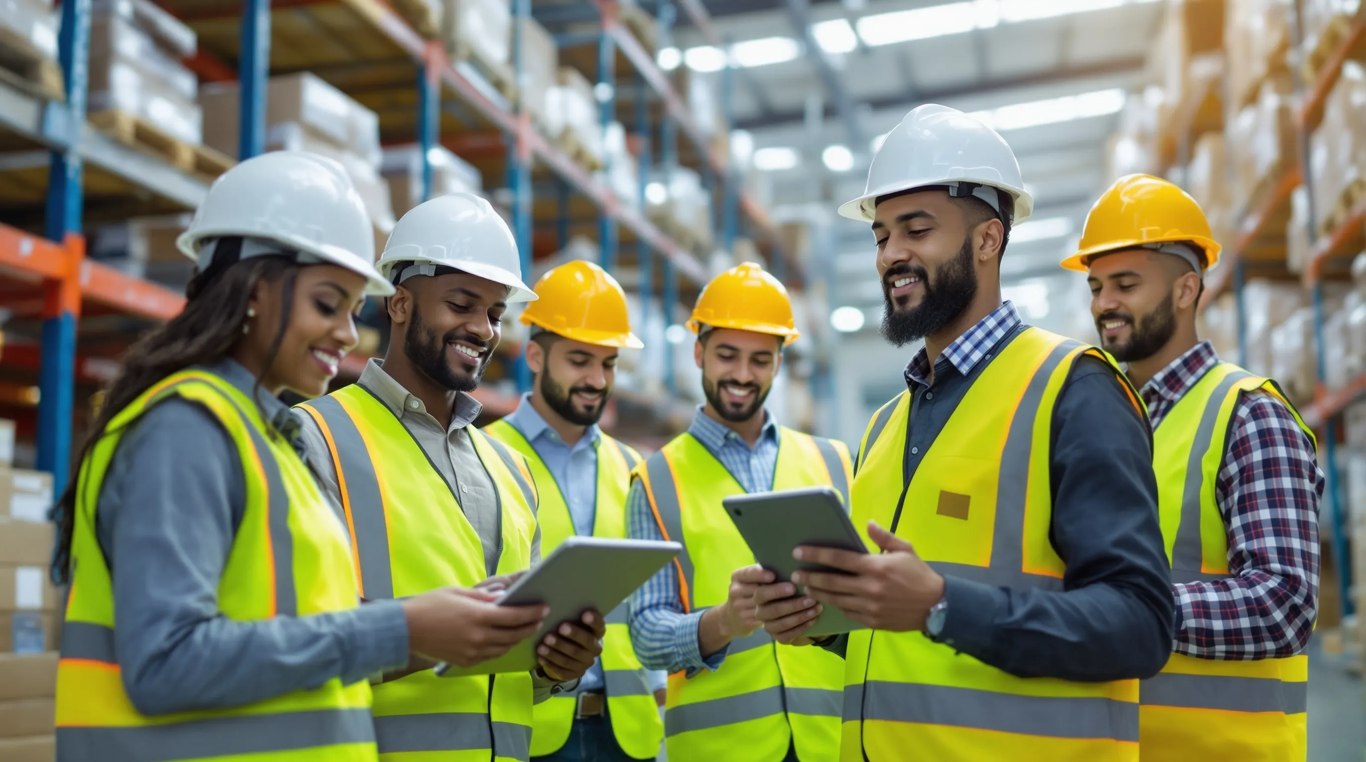 CPCON inventory specialists conducting professional warehouse audit with RFID scanners and tablets for physical inventory counting services