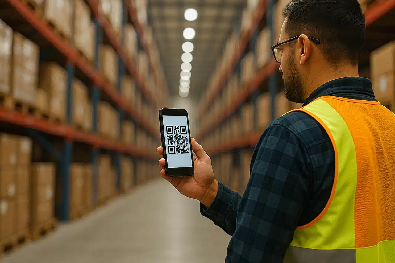 Worker scanning asset QR code