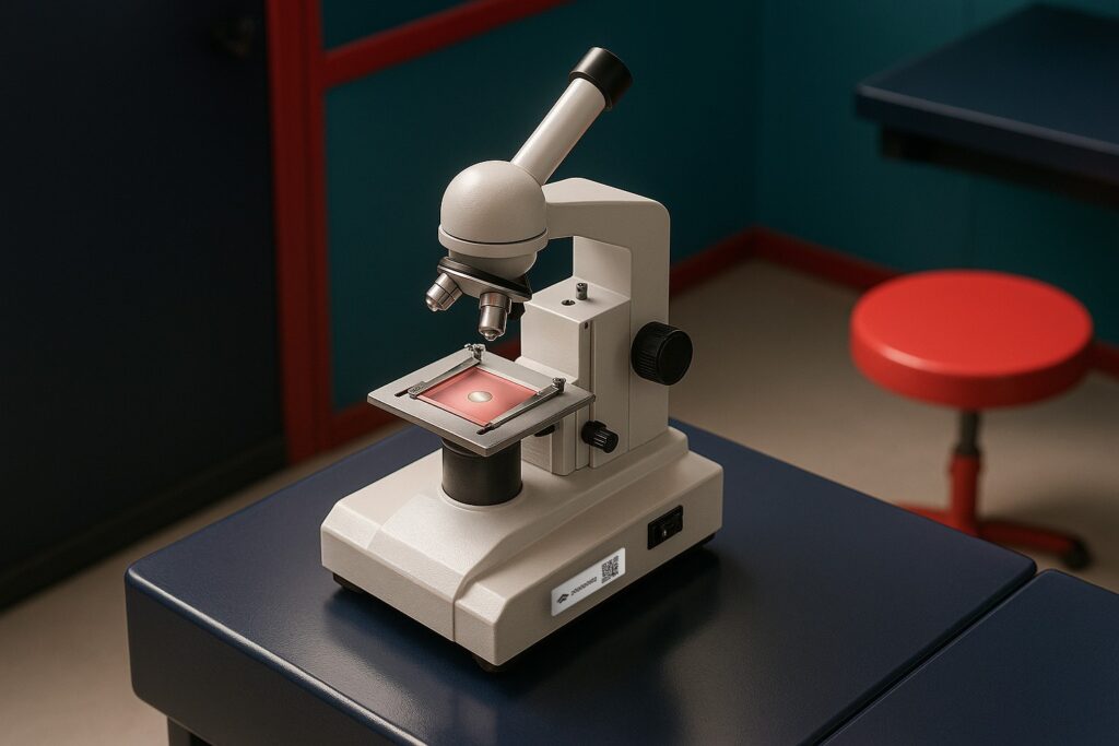 hospital equipment - microscope with RFID tag - verification of fixed assets