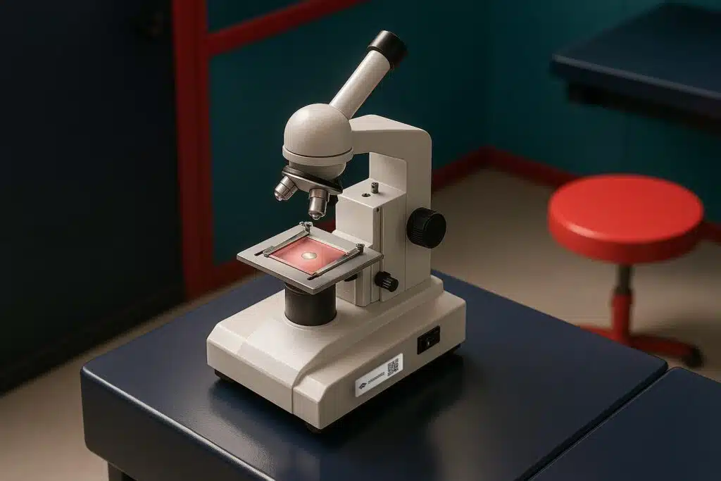 hospital equipment - microscope with RFID tag - verification of fixed assets